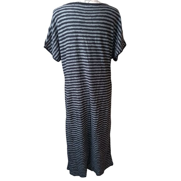 Peruvian Connection, Large Long Gray Black Stripe, Short Sleeve, Alpaca, Cotton - Picture 2 of 4